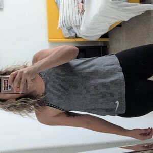 Nike Women’s Gray and White Striped Tank Top with Built in Bra Size XS